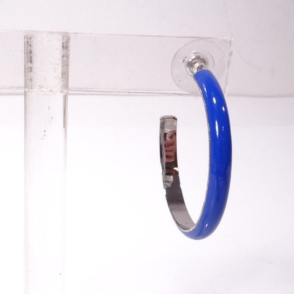 Banana republic  NAVY BLUE Enamel SILVER Hoop Earrings NWT 38 - Picture 4 of 9